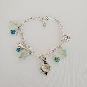 Turquoise Beaded Charm Bracelet for Bird and Flower Fan Mom Gift for Girl